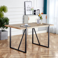 Rustic Industrial Rectangular Wood Dining Table For 4-6 Person, With 1.5" Thick Engineered Wood Tabletop and Black Metal Legs - Rustic Brown