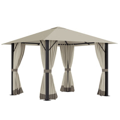 10'x10' Patio Gazebo Aluminum Frame Outdoor Canopy Shelter with Sidewalls, Vented Roof for Garden, Lawn, Backyard, and Deck - Khaki