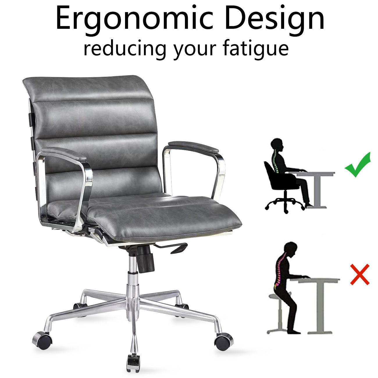 Modern Swivel Office Desk Chair Luxury Executive Boss Ergonomic Computer Chair - Antique Gray