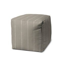 Med Taupe Stripes Indoor/Outdoor Pouf - Zipper Cover Only - 17 x 17 Cube