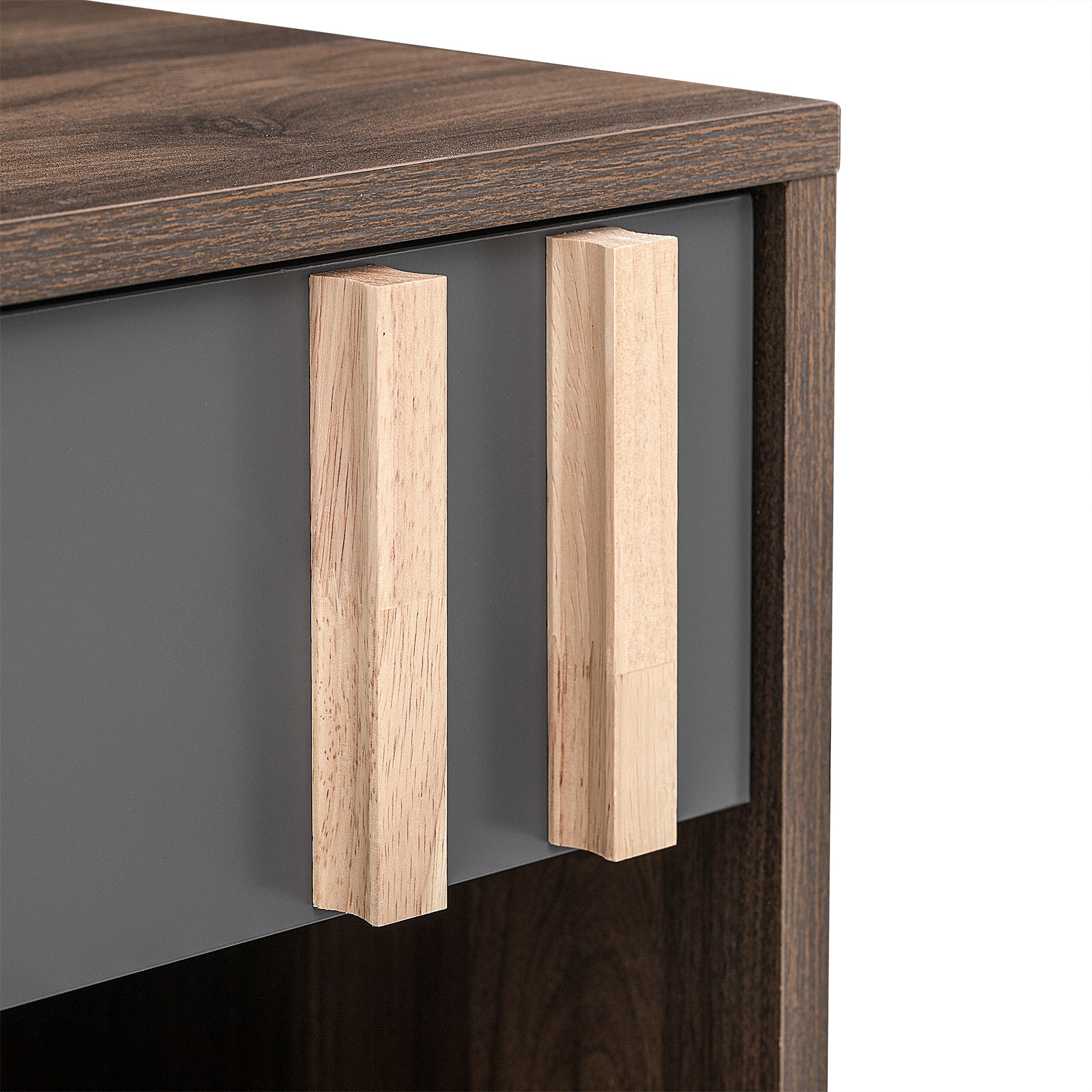 Wooden Nightstand  End Table for Bedroom - Gray+Walnut