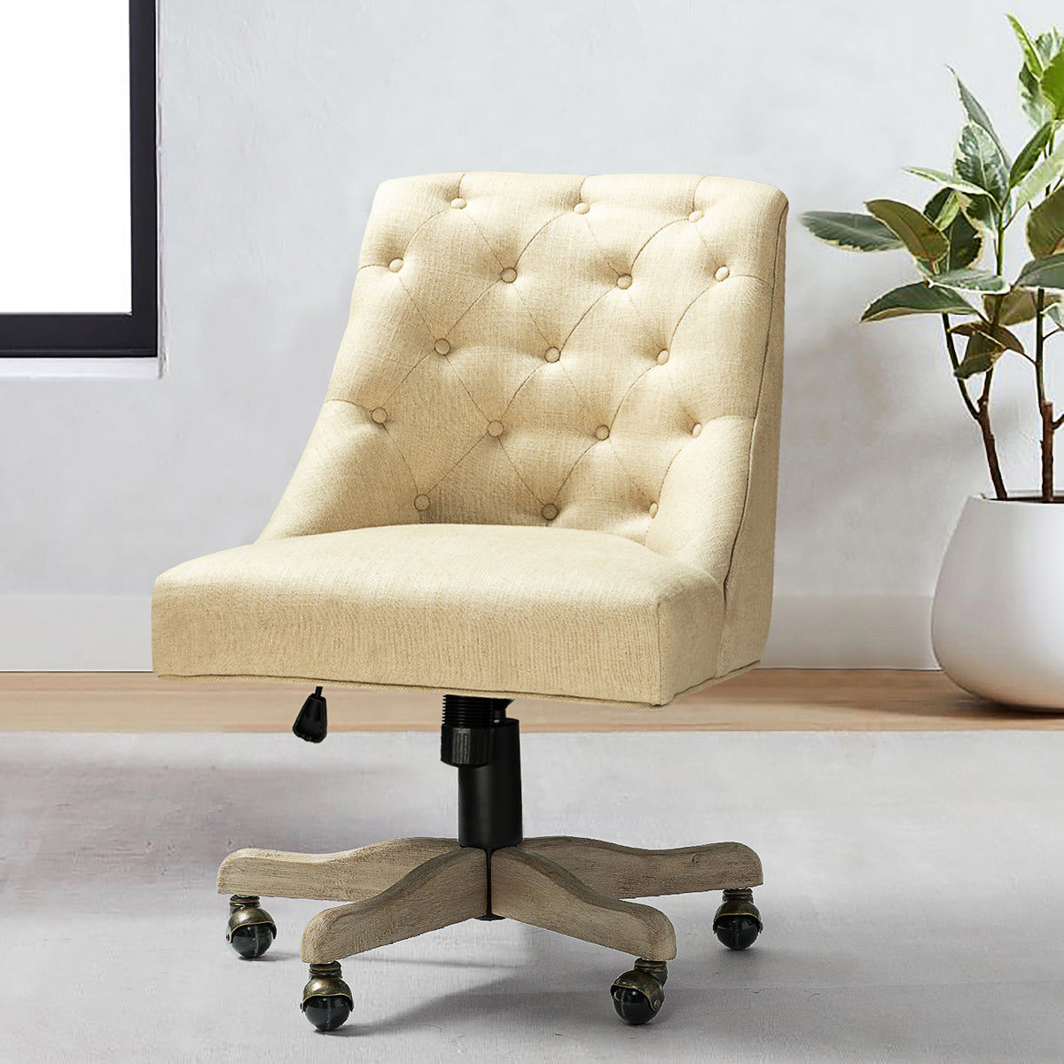 Modern Office Chair with Tufted Back - Beige