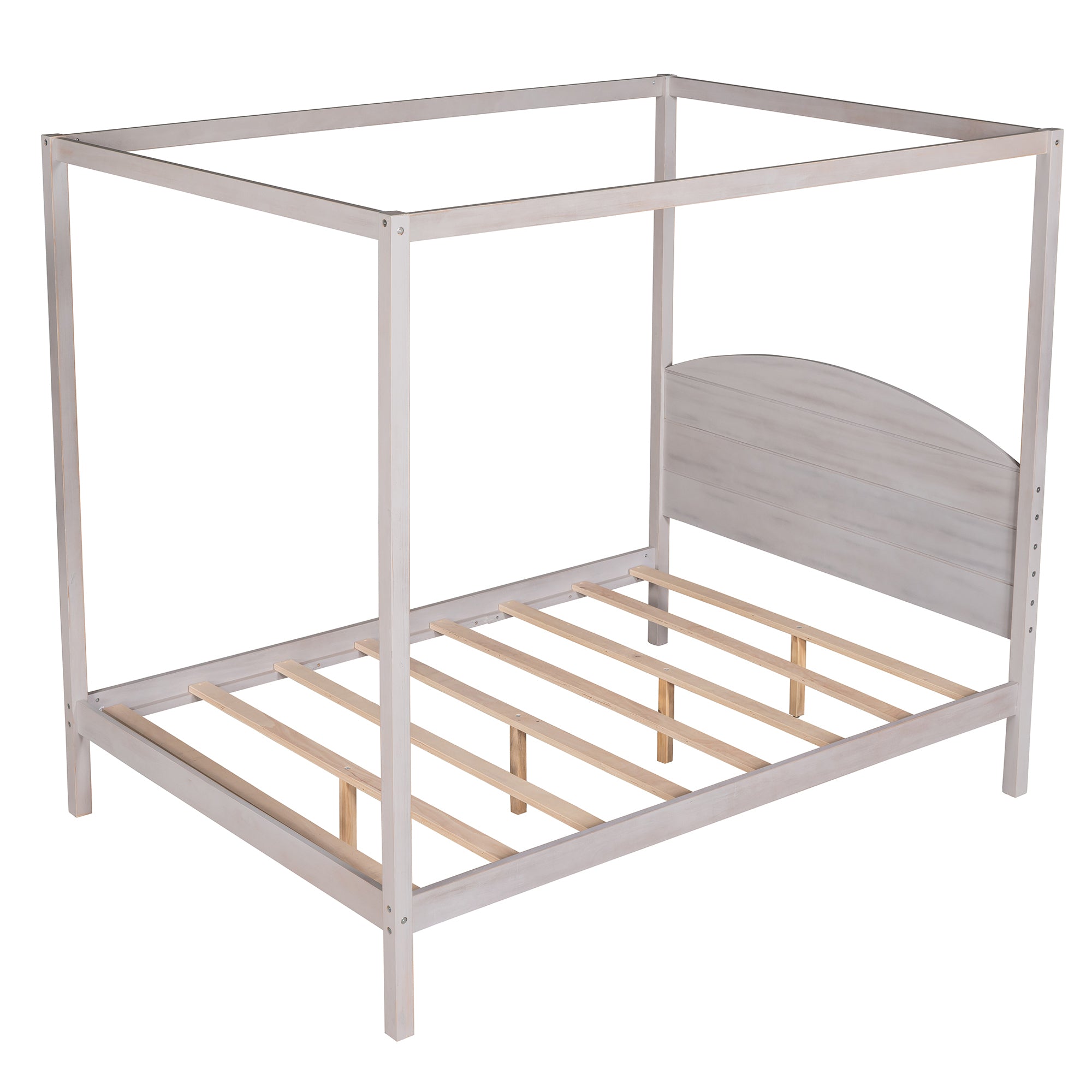 Full Size Canopy Platform Bed - Grey Wash