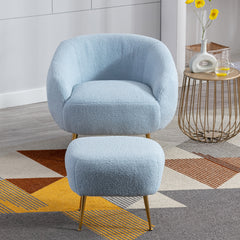 Modern Comfy Leisure Accent Chair, Teddy Short Plush Particle Velvet Armchair with Ottoman - Light Blue