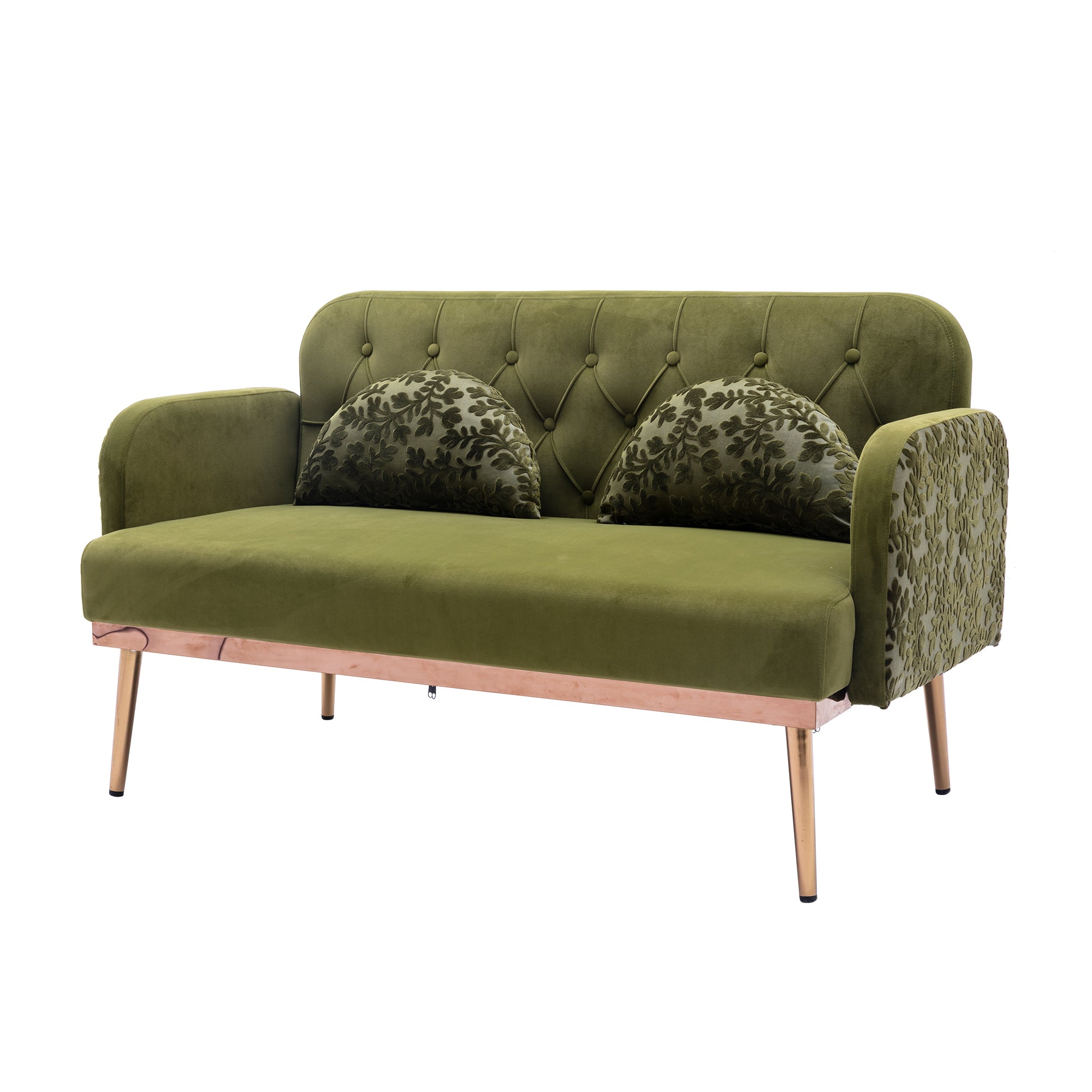 European Velvet Loveseat Sofa with Metal Feet - Green Olive