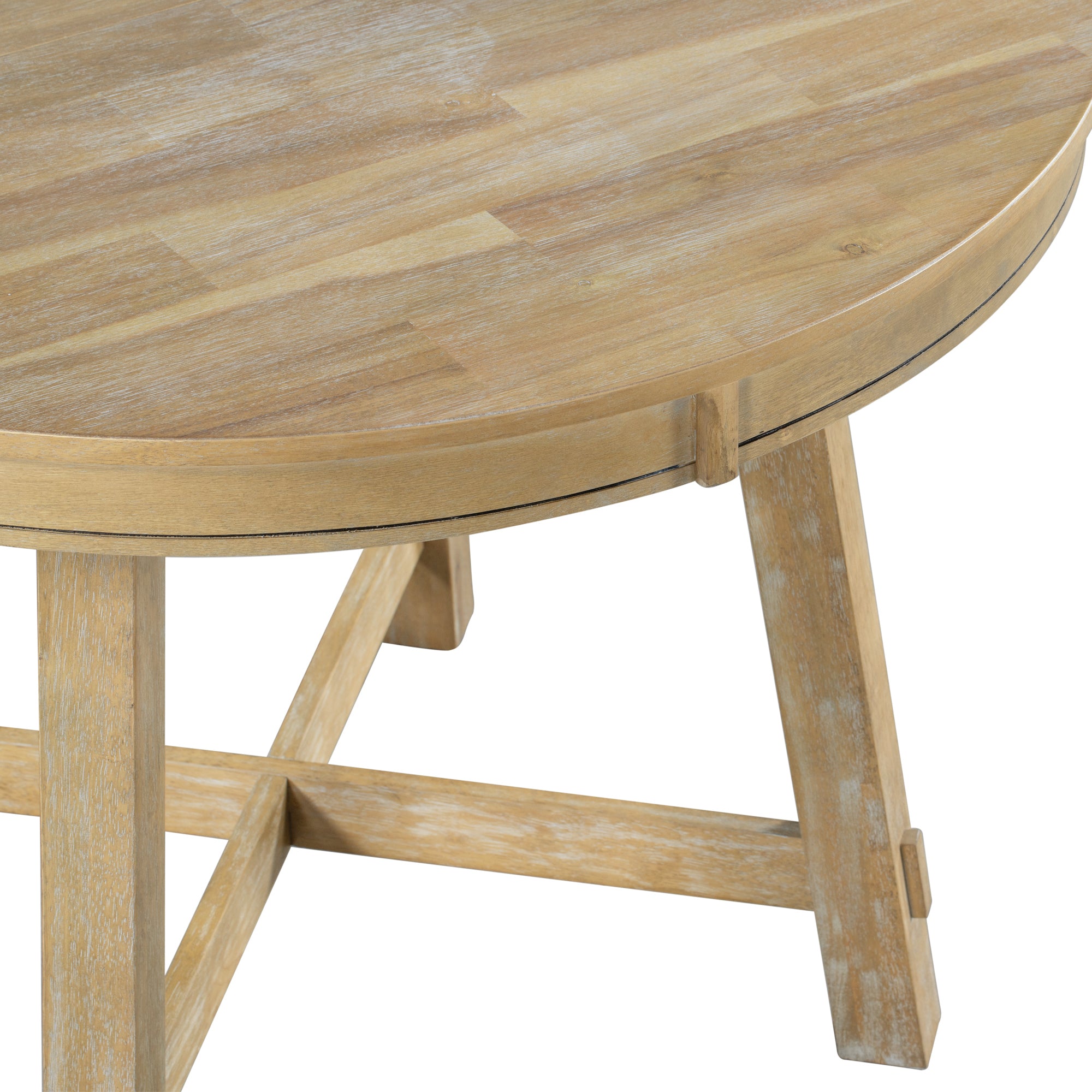 5-Piece Farmhouse Dining Table Set Wood Round Extendable Table and 4 Upholstered Chairs - Natural Wood Wash