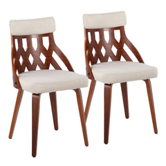 Mid-Century Modern Chair - Walnut Wood and Cream Fabric (Set of 2)