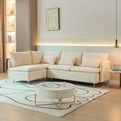 Modular L-shaped Corner sofa, Left Hand Facing Sectional Couch - Beige Cotton Linen