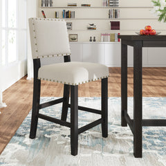 Rustic Wooden Counter Height Upholstered Dining Chairs (Set of 2) - Espresso+ Beige