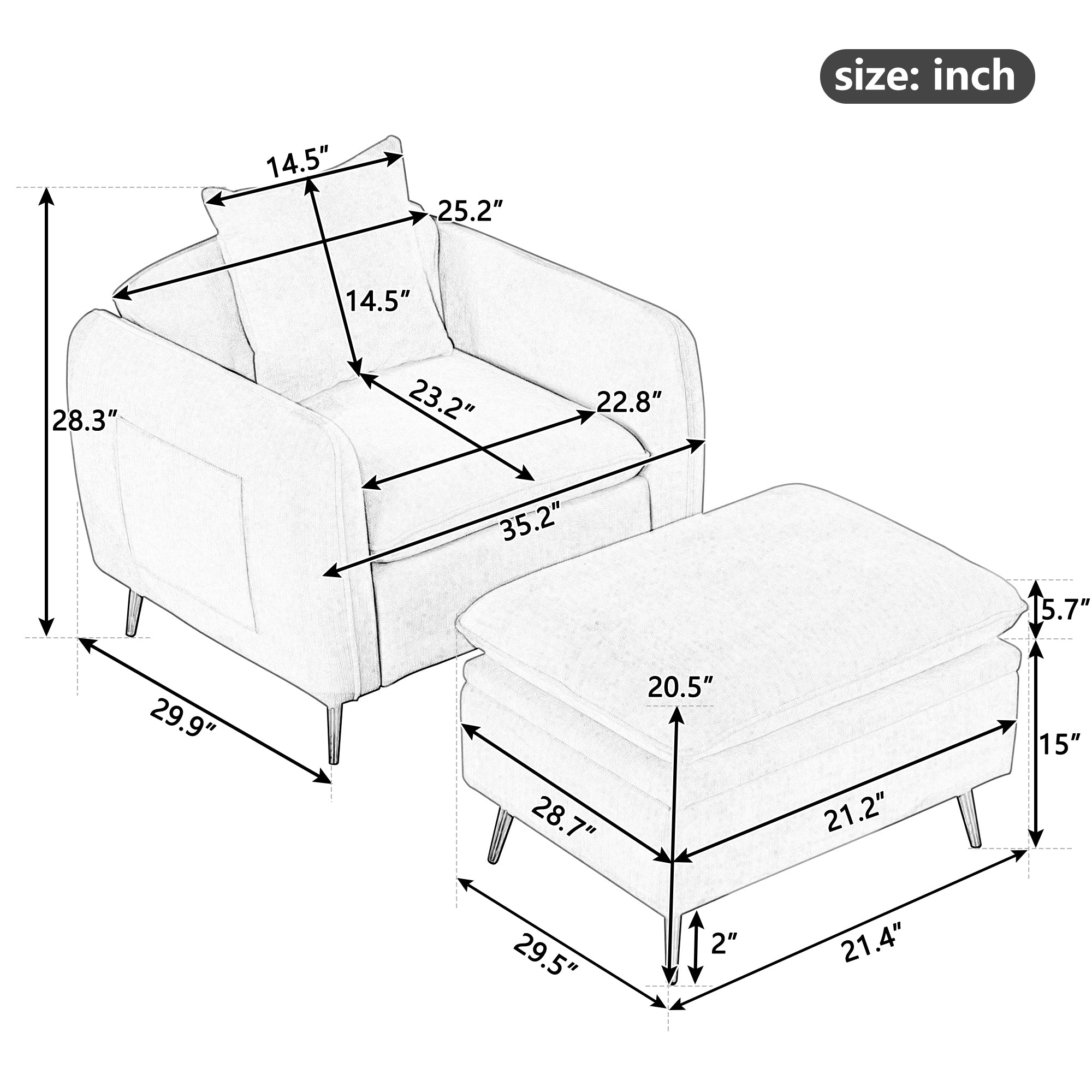 Modern Armchair with Ottoman Fabric Single Sofa Foot Rest & Pillow Pink