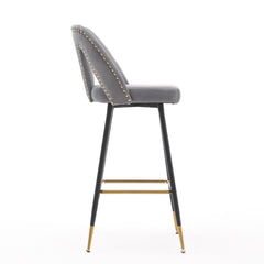Contemporary Velvet Upholstered Connor 28" Bar Stool & Counter Stools - Set of 2 (Gray)