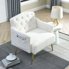 30 "W Modern Chesterfield Tufted Upholstered Chair with Deep Buttons - White Teddy