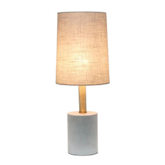 Gray Concrete Base Table Lamp with Antique Brass Detail - Khaki Fabric Shade