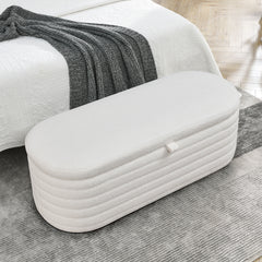 Storage Ottoman Bench Upholstered Fabric Storage - White Teddy