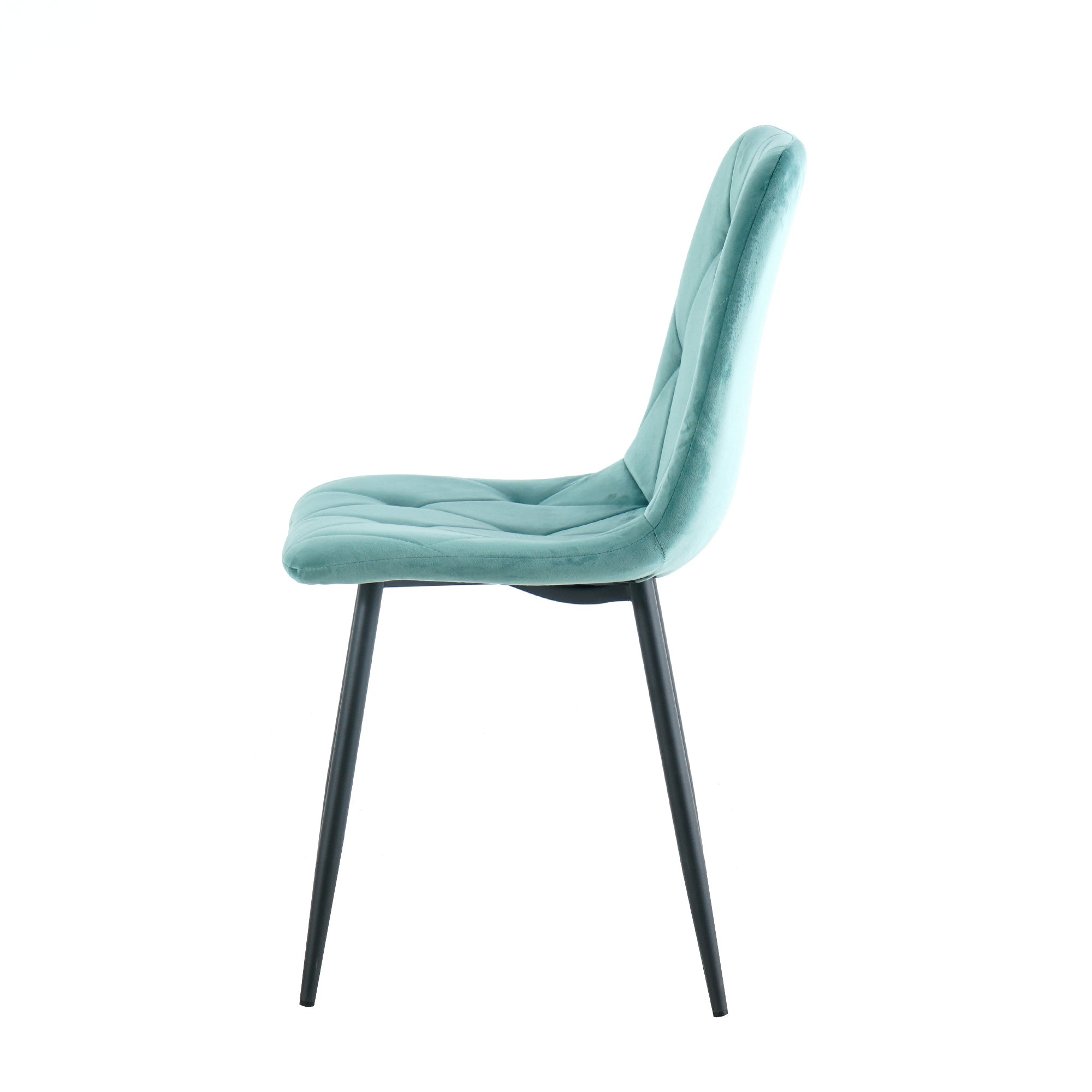 Modern Velvet Dining Chairs with Cushion Seat Back Black Coated Legs (Set of 4) - Antique Blue Green