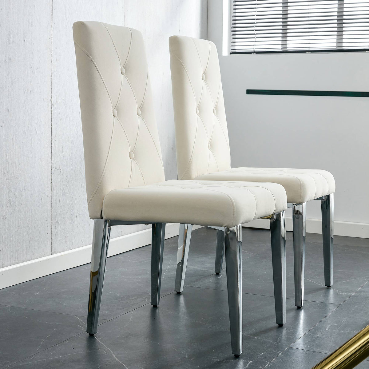 Modern Style Kitchen Upholstered High backrest Dining Chairs (Set of 2) - Beige