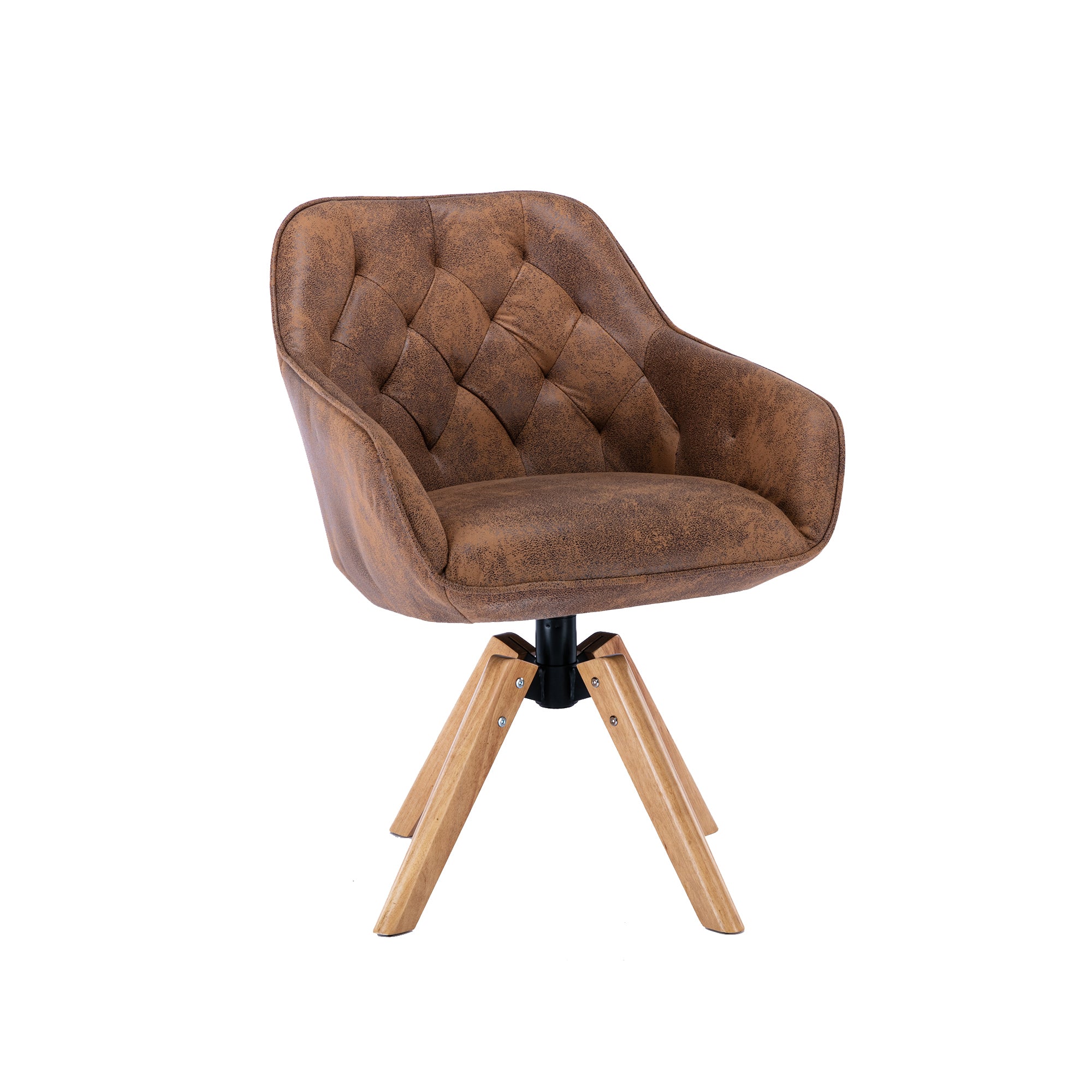 Solid Wood Tufted Upholstered Armless Chair - Coffee Brown