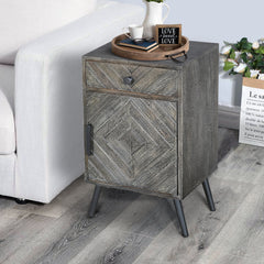 MAICOSY 26" Chevron Pattern Wood Bedside Nightstand, Distressed Gray End Table