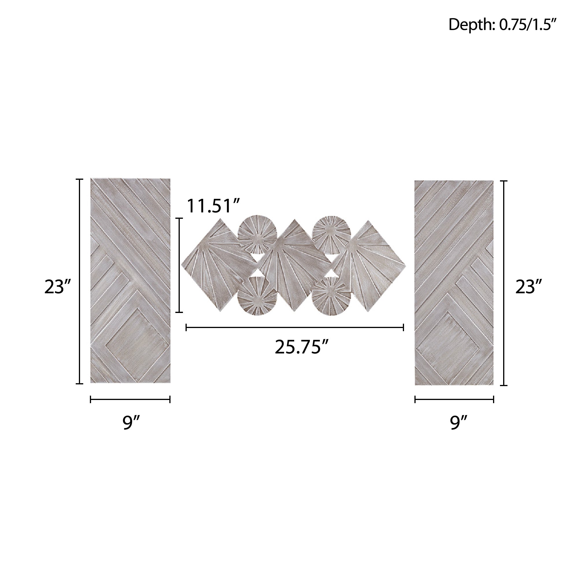 Ash Carved Wood 3 Piece Set Wall Decor - Grey