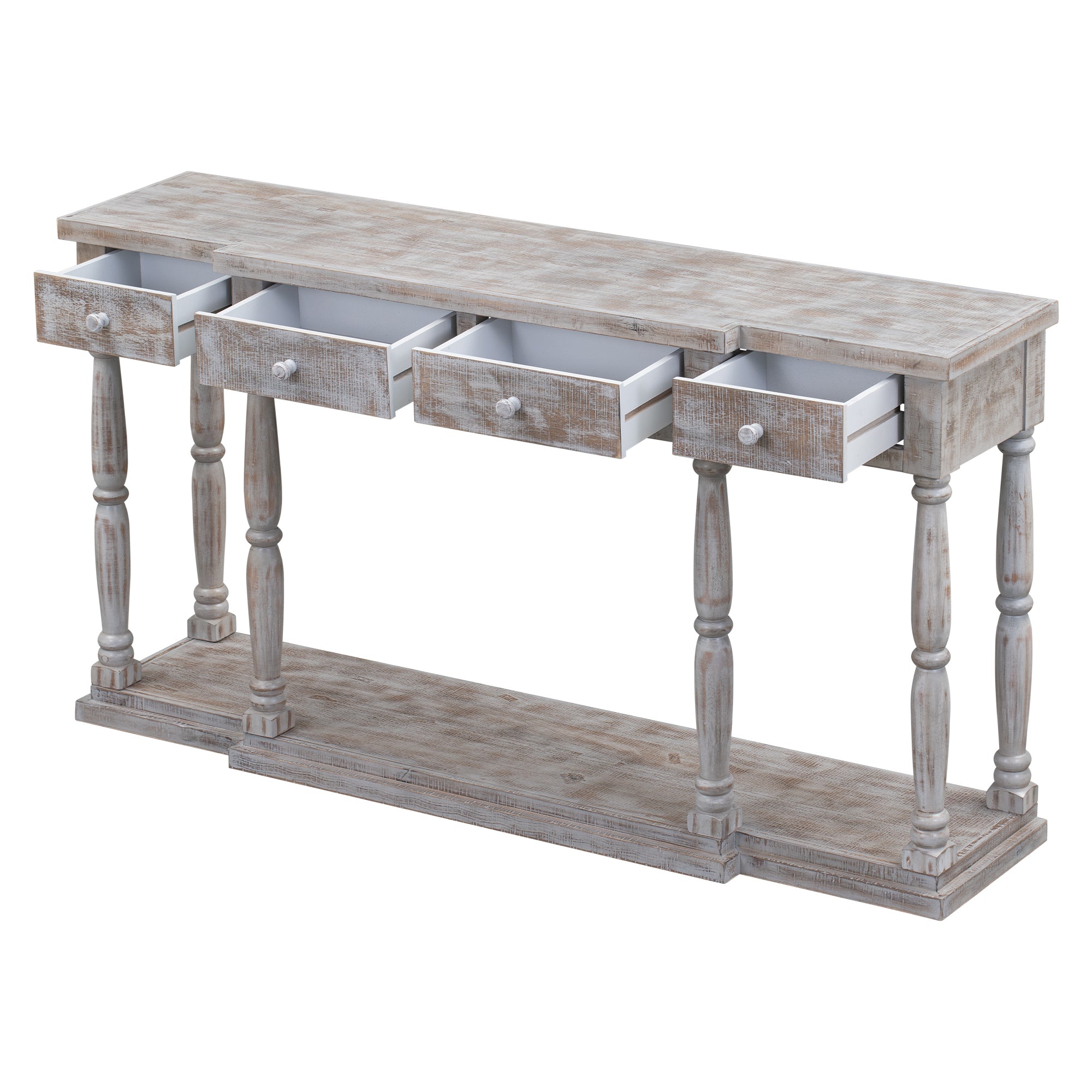 Farmhouse Console Table for Hallway with 4 Front Facing Storage Drawers and 1 Shelf
