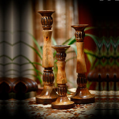 Benzara Mango Wood Vintage Style Candleholder/Candlestick (Set of 3) - Brown