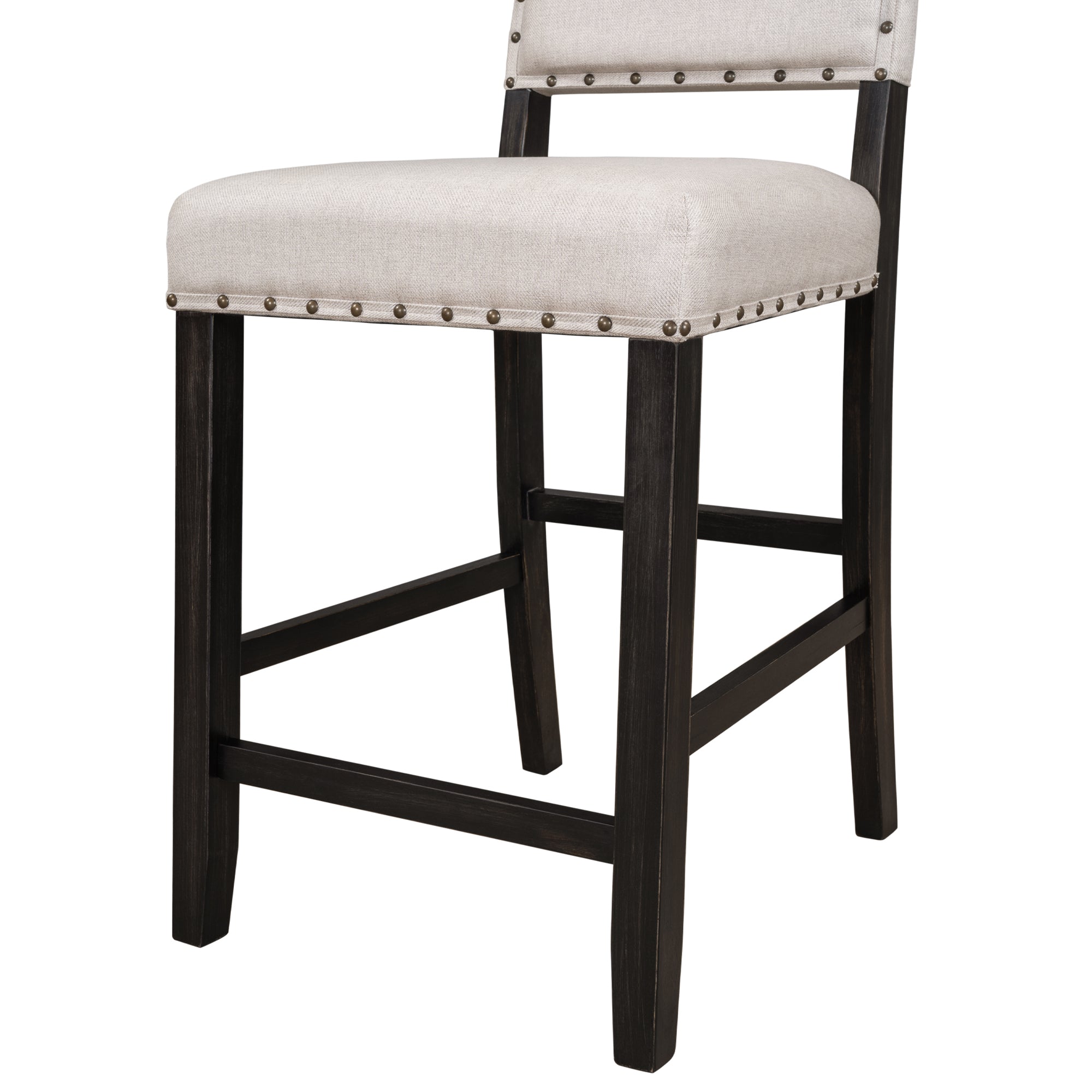 Rustic Wooden Counter Height Upholstered Dining Chairs (Set of 2) - Espresso+ Beige
