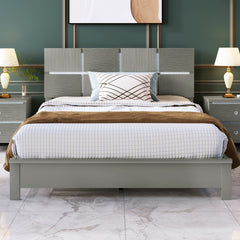 Queen Size Champagne Silver Platform Bed Solid Rubber Wood Frame and Legs - Champagne