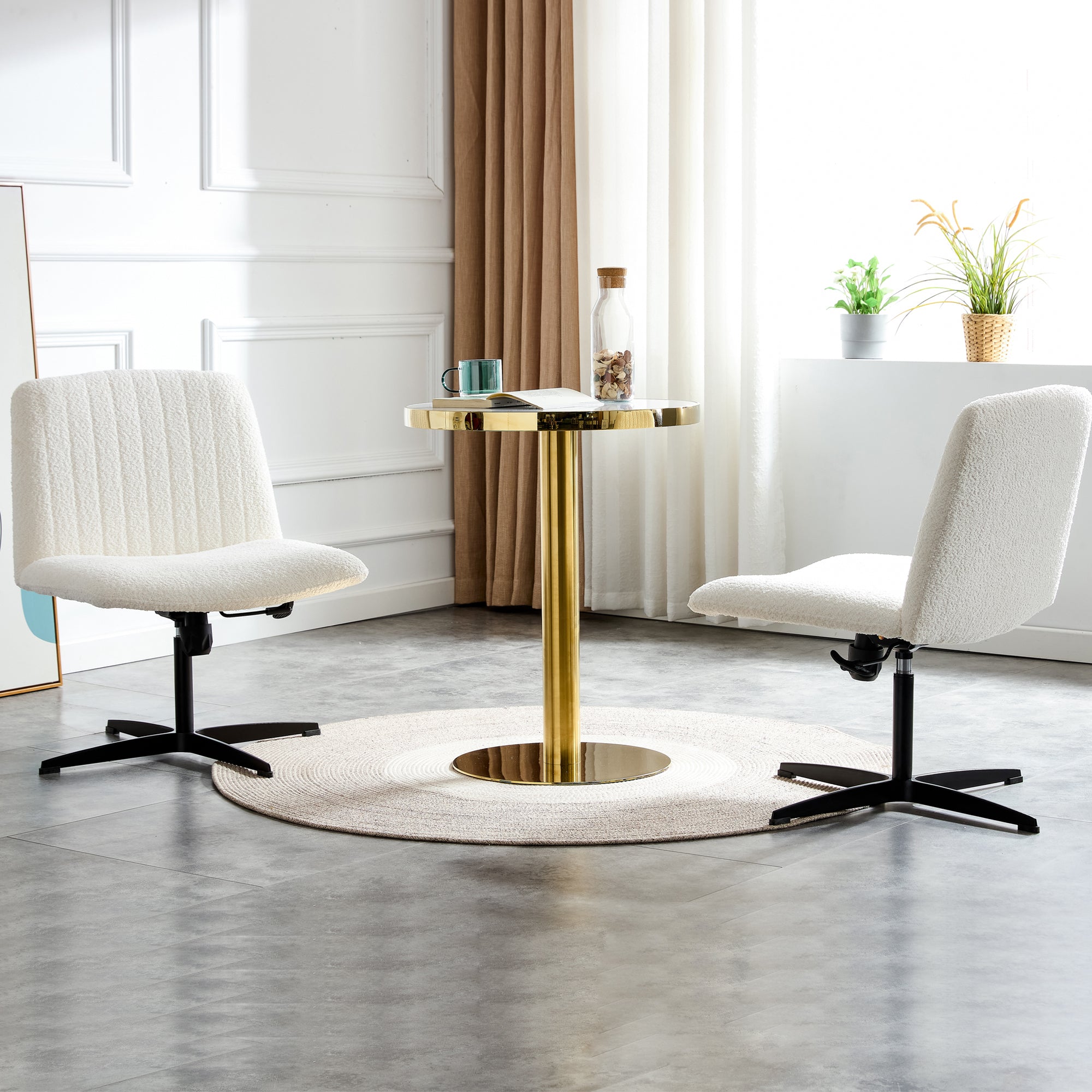 MAICOSY Swivel Home Office Desk Chairs Armless Adjustable 360 Velvet White Chair