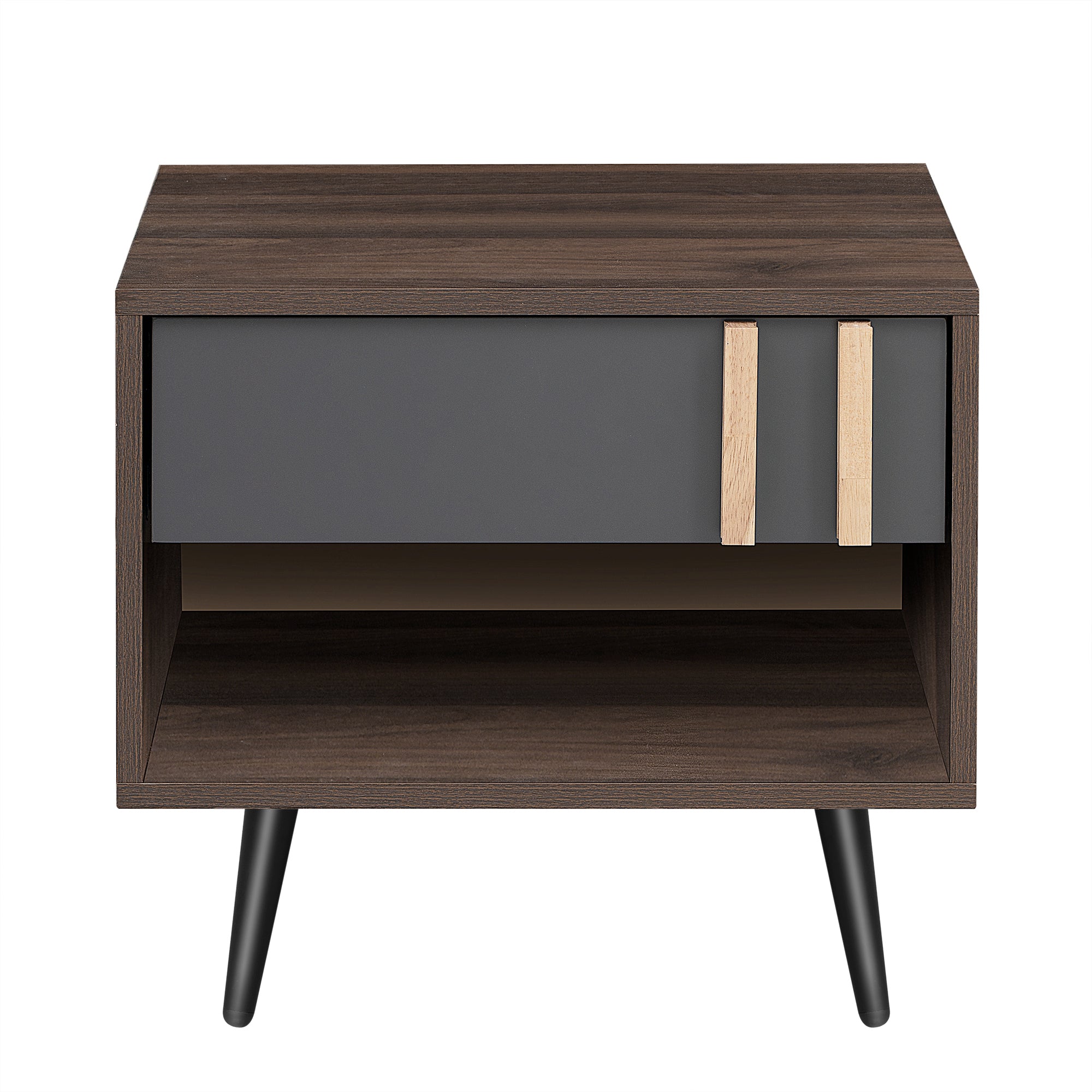 Wooden Nightstand  End Table for Bedroom - Gray+Walnut