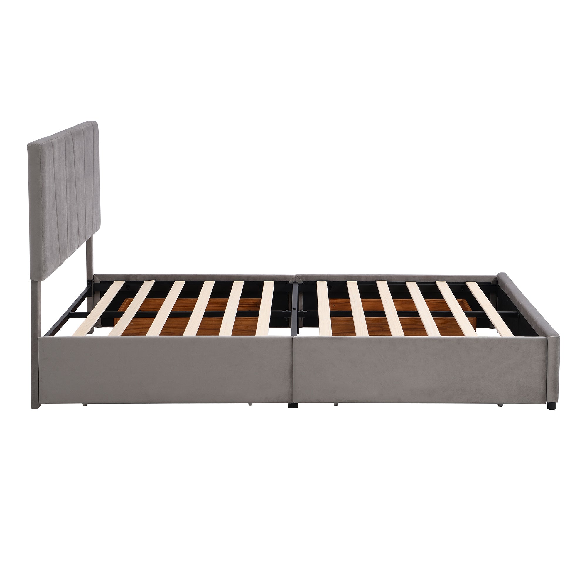 Queen Size Upholstery Platform Bed with Four Drawers on Two Sides,Adjustable Headboard - Grey
