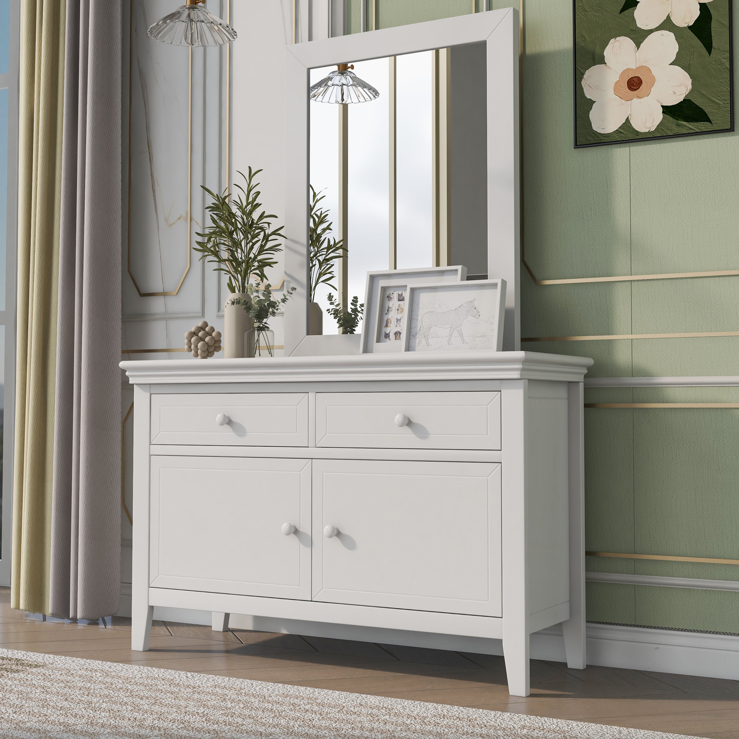 Traditional Concise Style White Solid Wood Dresser