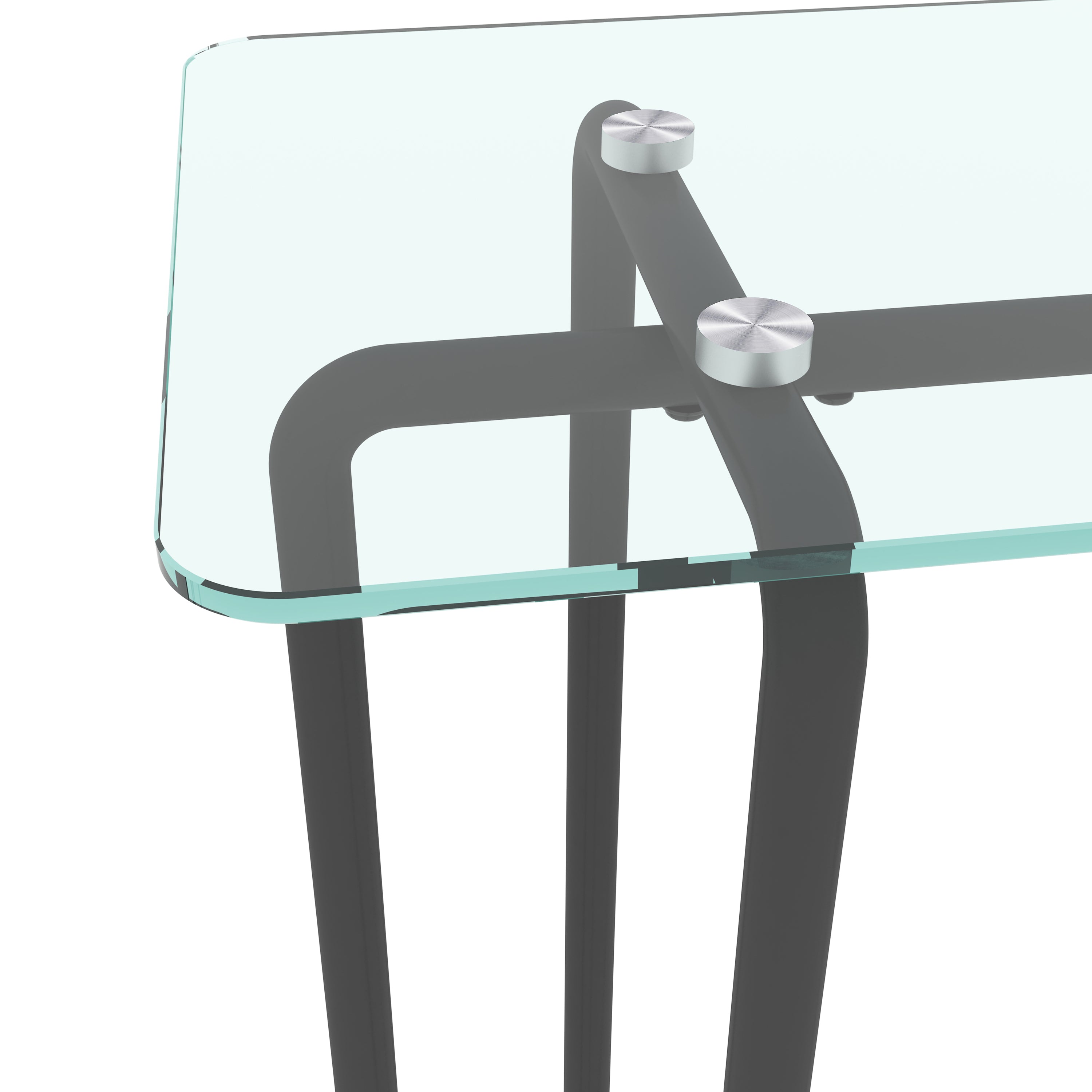 Console Table Single Layer Tempered Glass Rectangular Porch Table Black Leg -Transparent