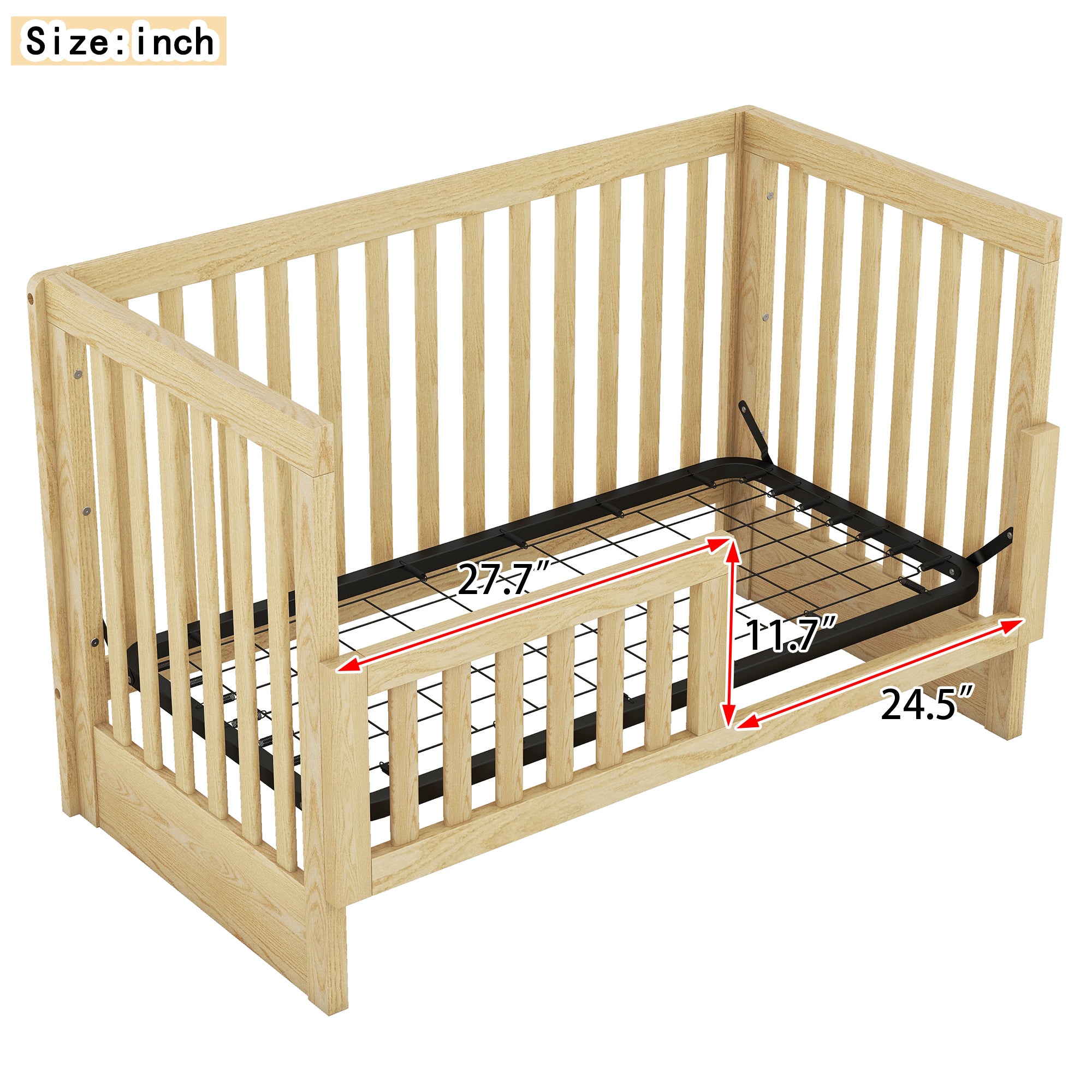 Convertible Crib/Full Size Bed with Changing Table - Natural