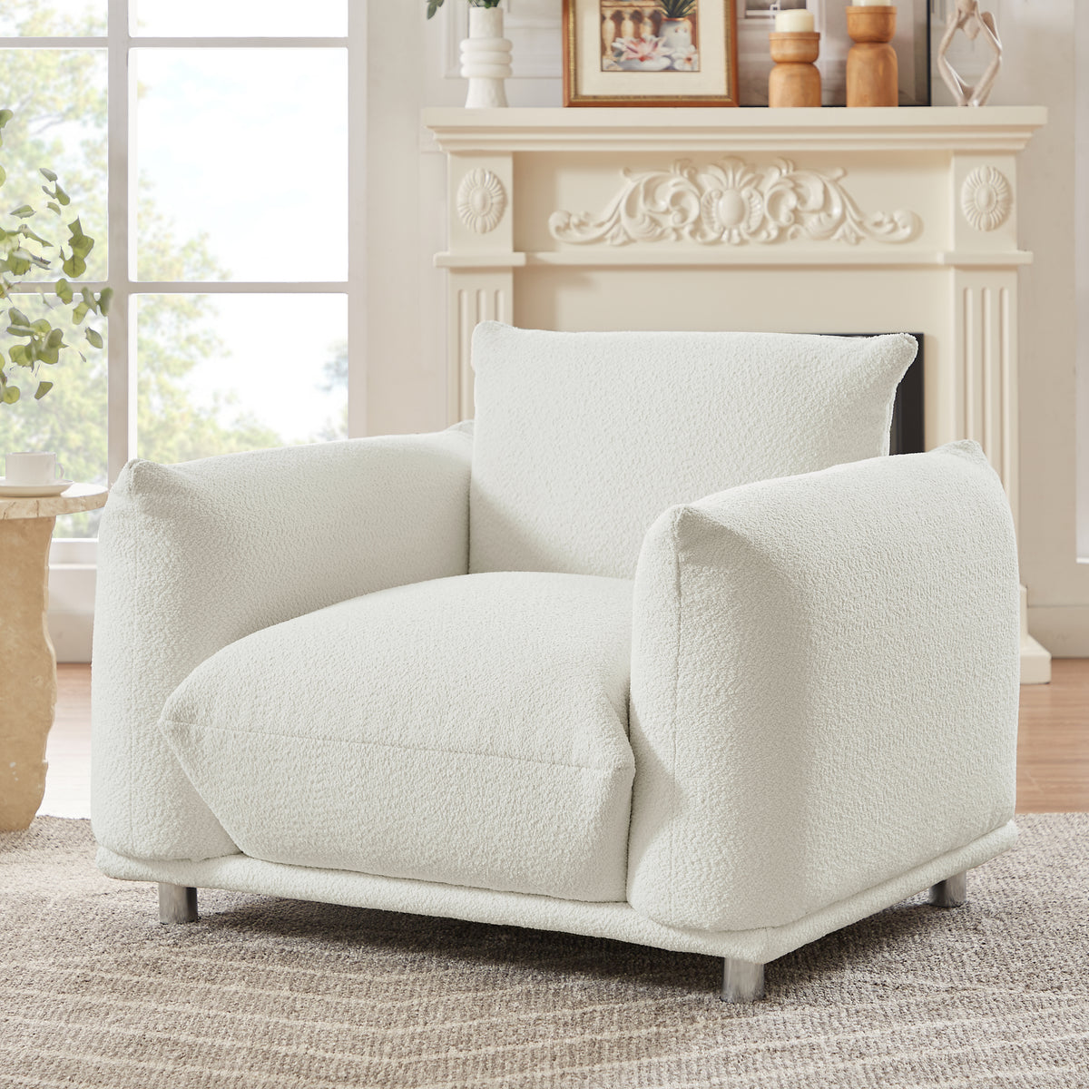 Sherpa Accent Chair Single Sofa 42"W Accent Chair - White