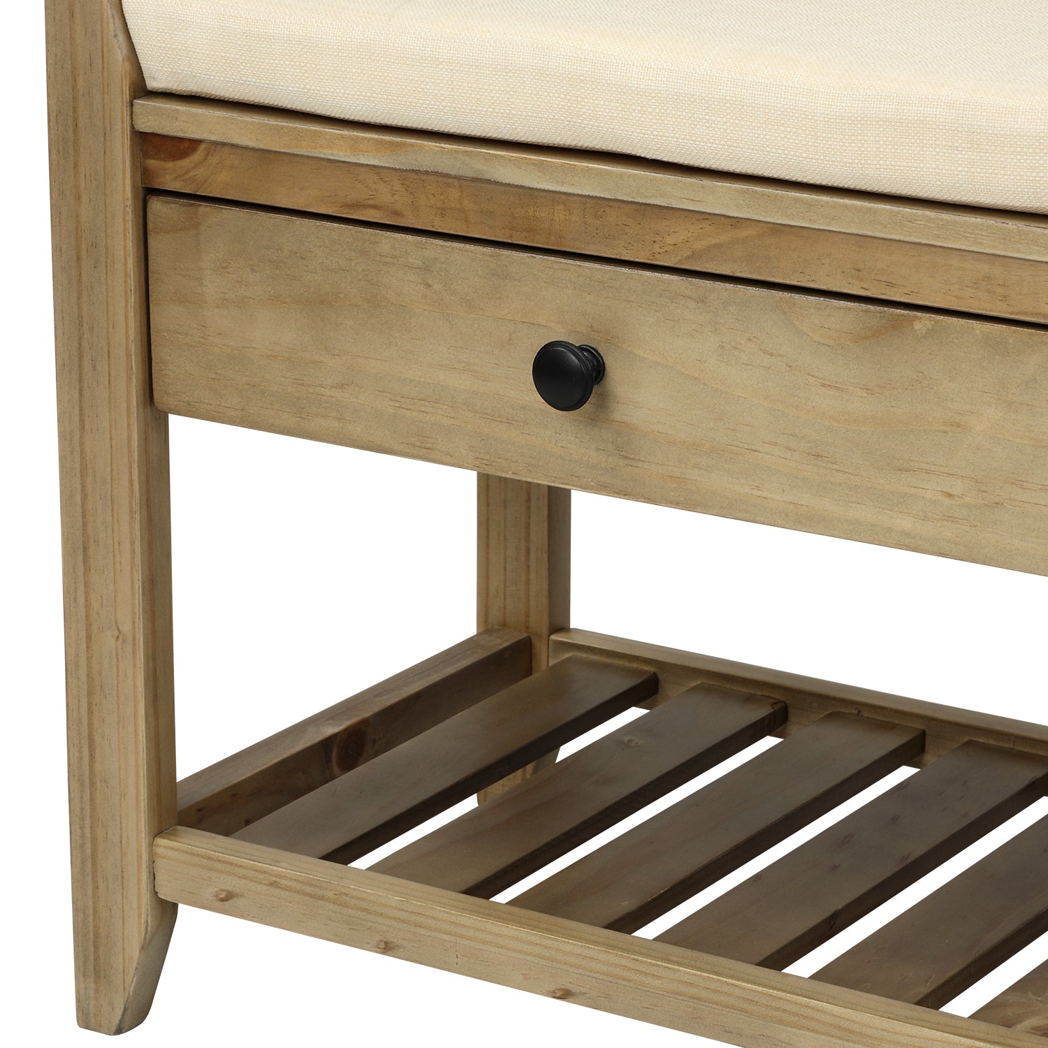 Shoe Rack with Cushioned Seat and Drawers, Multipurpose Entryway Storage Bench - Gray Wash