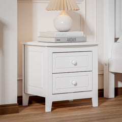 Mid Century Retro Bedside Table with Classic Design 2-Drawer Nightstand - White