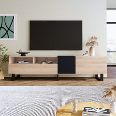 Modern TV Stand for 80'' TV with Double Storage Space - Natural Wood
