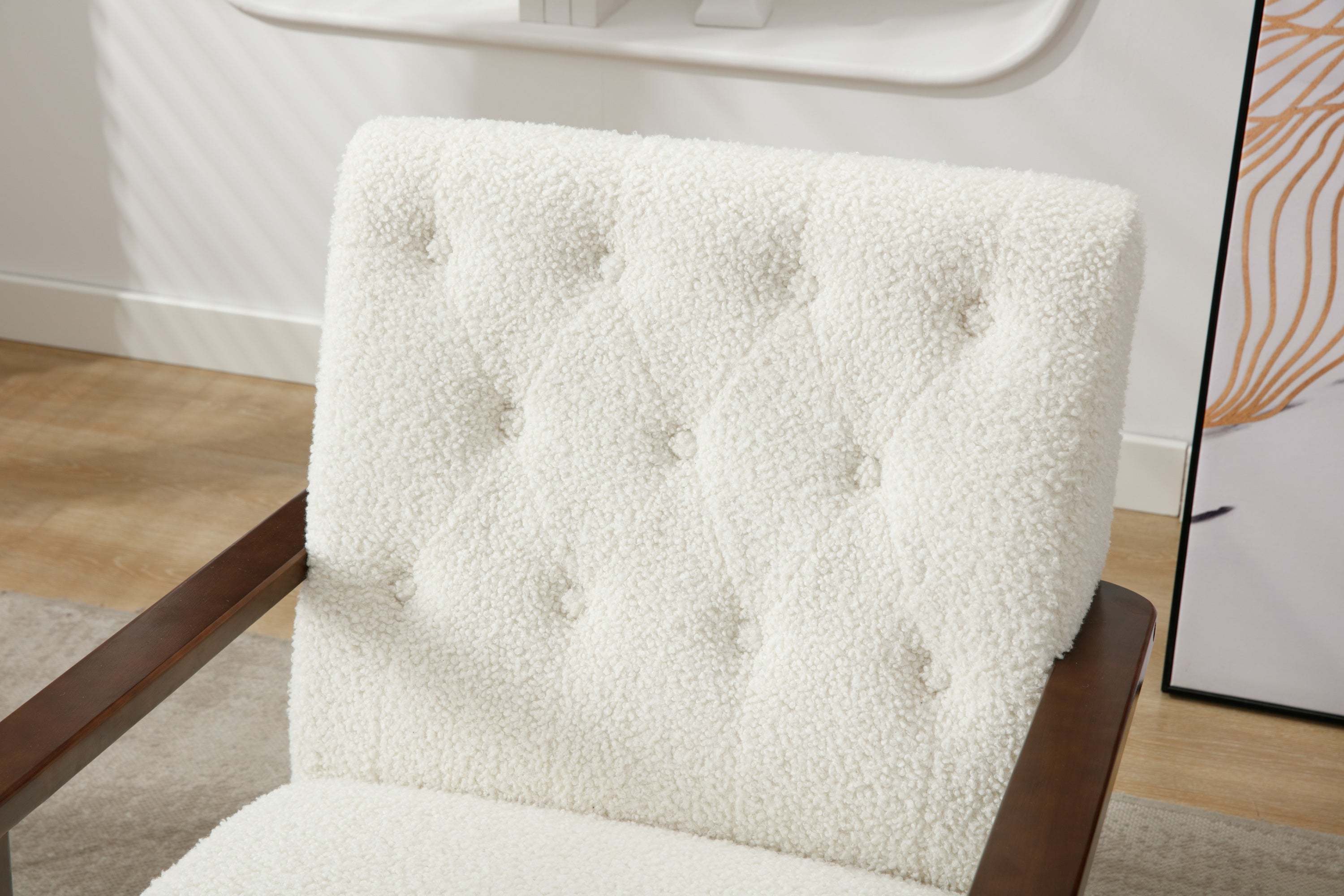 Wood Frame Modern Accent Chair Lounge Chair - White Teddy