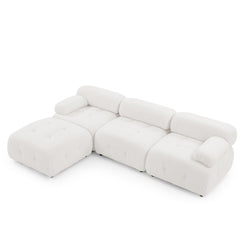 Modular Sectional Sofa, Button Tufted Designed and DIY Combination,L Shaped Couch with Reversible Ottoman - Ivory Teddy Fabric