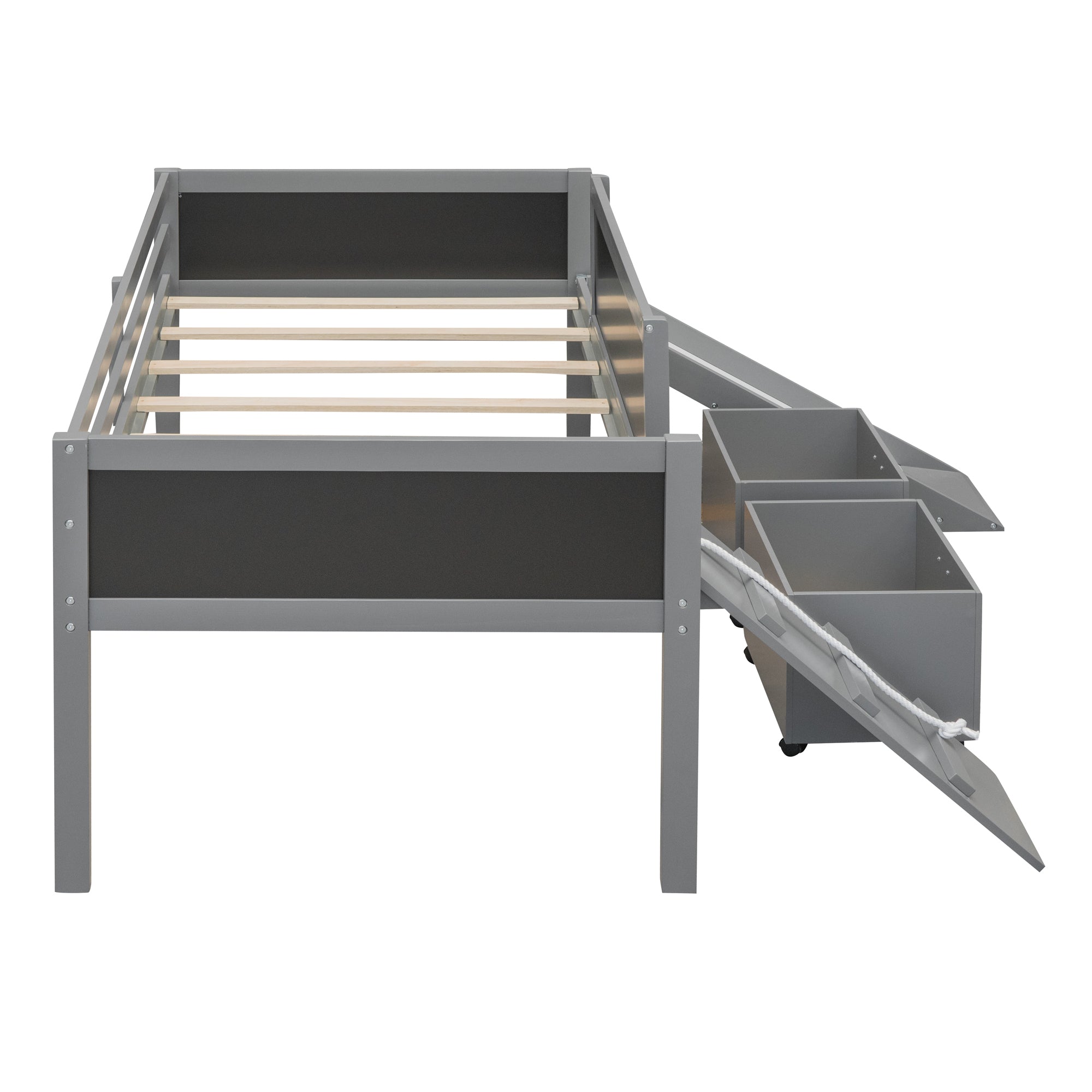 Twin size Loft Wood Bed with Two Storage Boxes - Gray