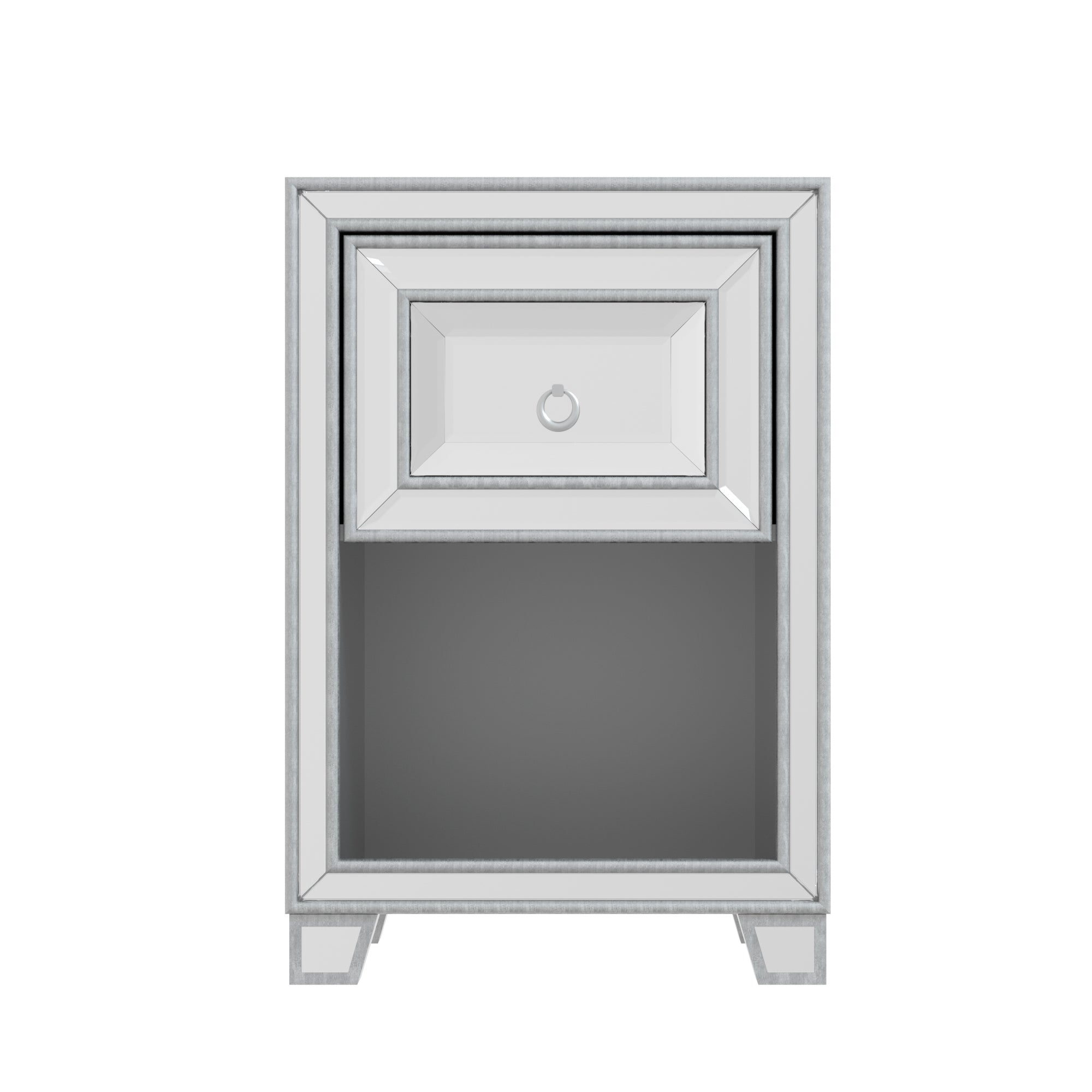 Mirrored Nightstand, Antique Painted End Table, Mini Nightstand - Silver Glass