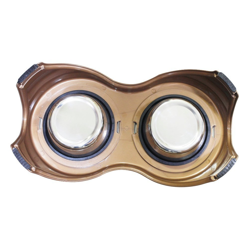 Double Diner Pet Bowl in Stainless Steel, Large - Gold and Silver