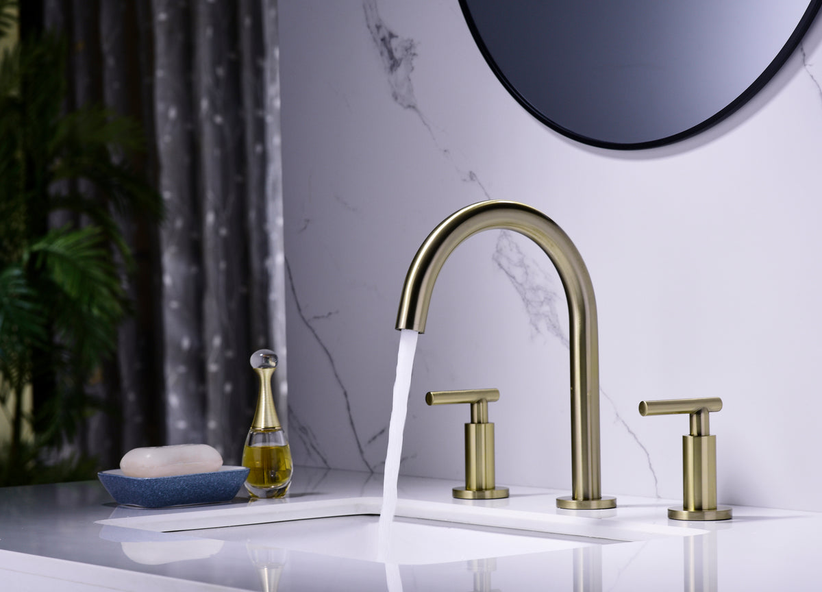 Two Handle High Arc Widespread Bathroom Sink Faucet 3 Hole - Gold