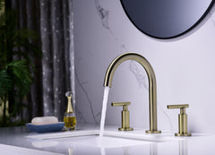 Two Handle High Arc Widespread Bathroom Sink Faucet 3 Hole - Gold