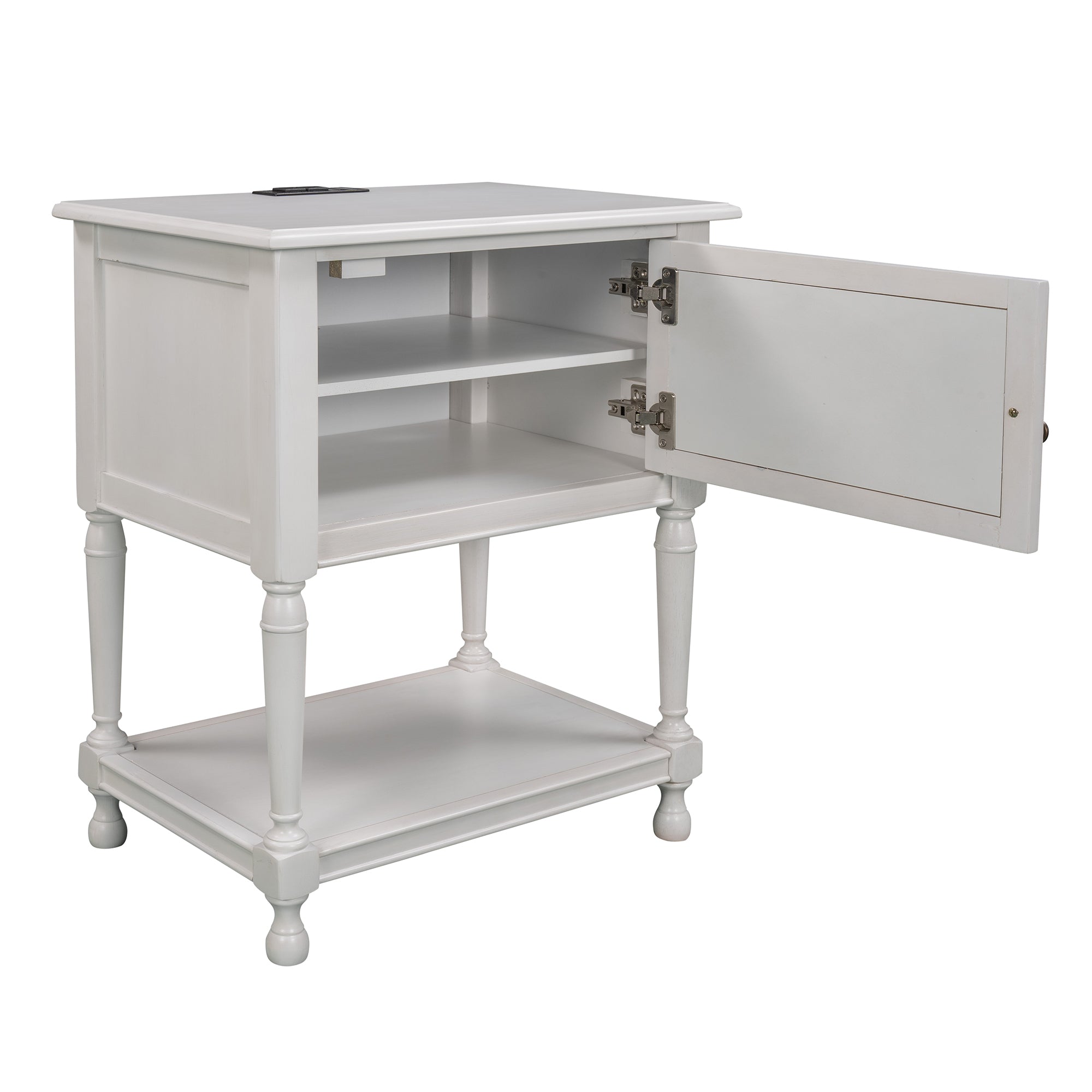 Versatile Nightstand with Two Built-in Shelves Cabinet and an Open Storage, USB Charging Design - White