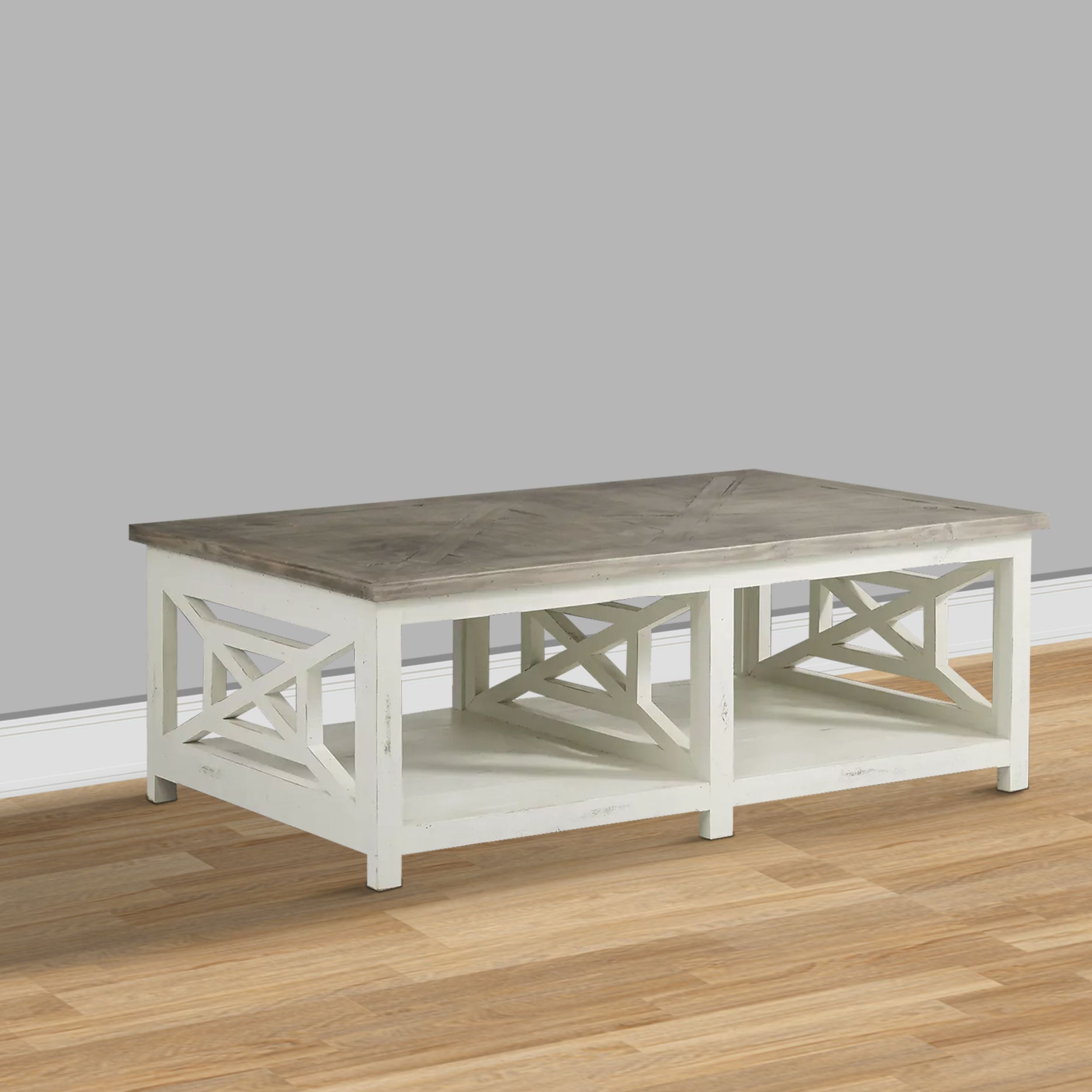 Wooden Rectangle Coffee Table with X Shape Side Panels - White and Brown