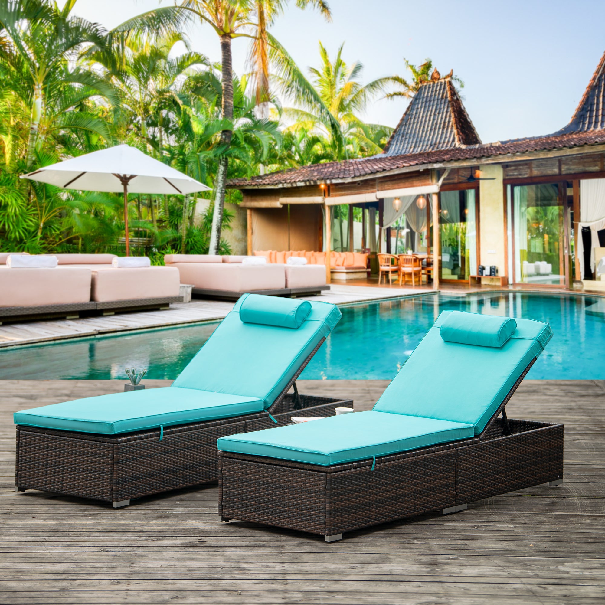 Outdoor PE Wicker Chaise Lounge - 2 Piece patio lounge chair; chaise lounge; lazy boy recliner;outdoor lounge chairs set of 2 beach chairs; recliner chair with side table  (Same as W213S00038)