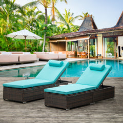 Outdoor PE Wicker Chaise Lounge - 2 Piece patio lounge chair; chaise lounge; lazy boy recliner;outdoor lounge chairs set of 2 beach chairs; recliner chair with side table  (Same as W213S00038)