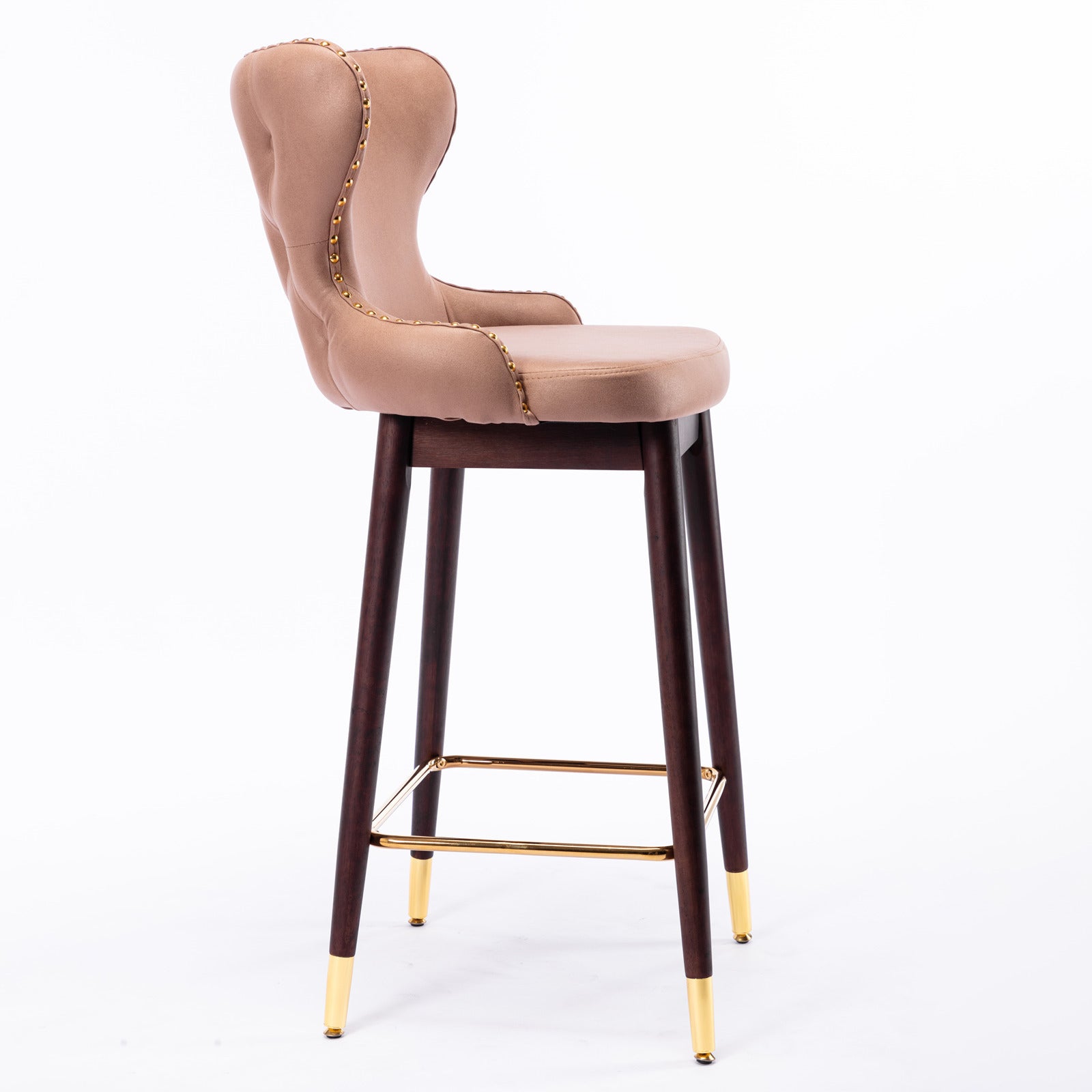 Modern Leathaire Fabric bar chairs, Tufted Gold Nailhead Trim Gold Decoration Bar stools (Set of 2) - Khaki