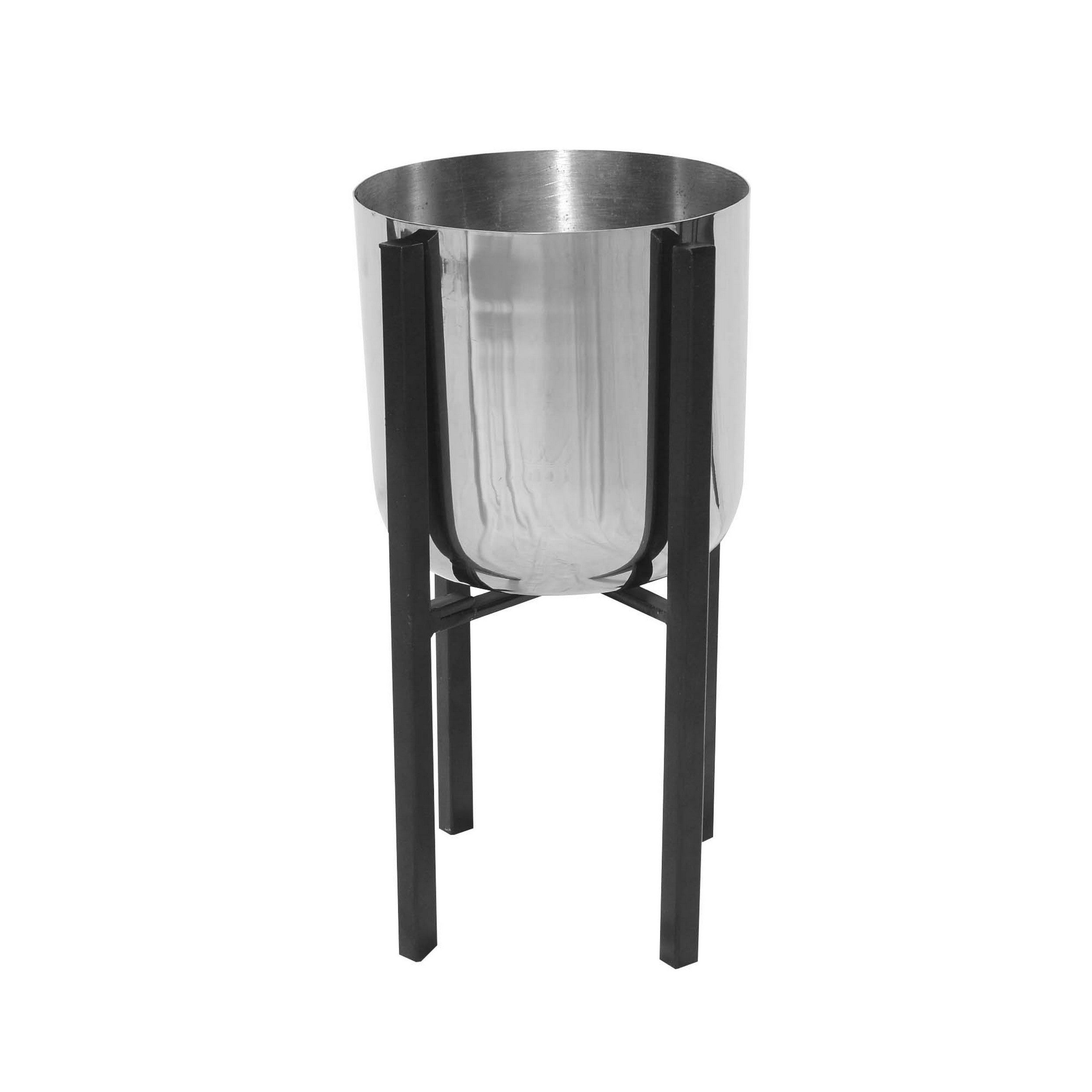 Iron Plant Stand with Bowl Shape and Tubular Metal Frame (Set of 2) - Silver and Black